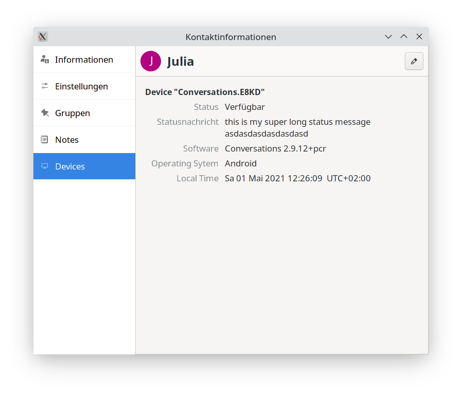 Gajim&rsquo;s new Contact Info Window: Devices