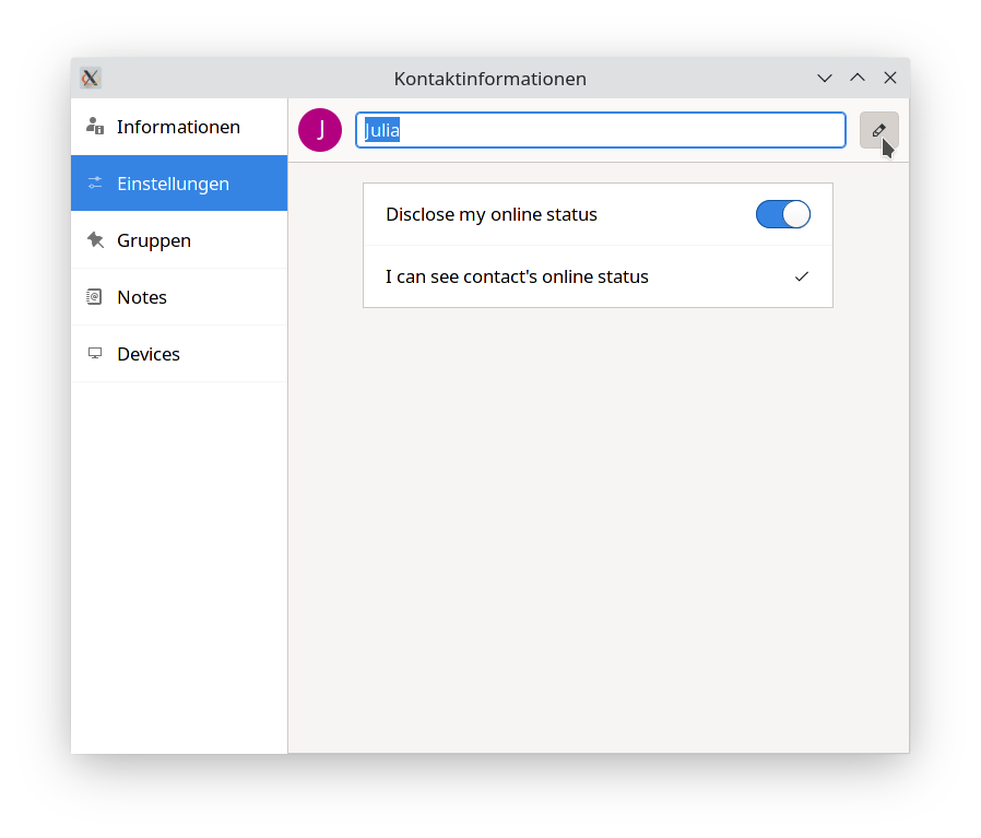 Gajim&rsquo;s new Contact Info Window: Settings