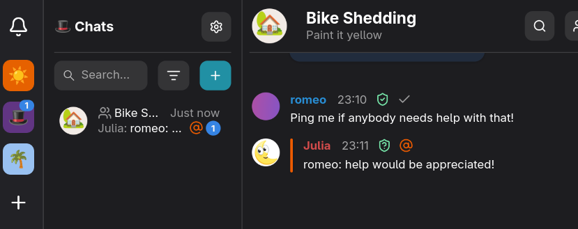 A message mentioning you