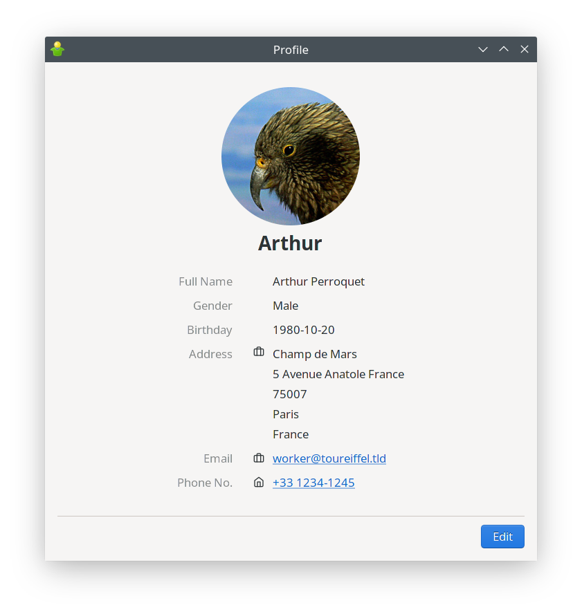 Gajim&rsquo;s new Profile window: view mode